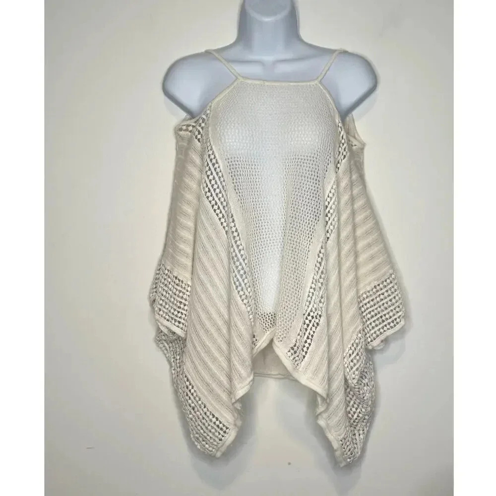 Free People‎ Oversized Dolman Sleeve Crochet Style Top Cream SIZE S